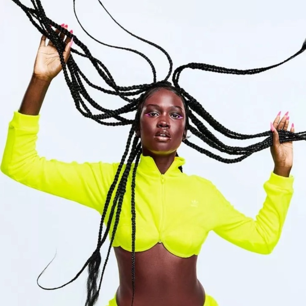 NWT Adidas Originals x Jeremy Scott Velour Highlighter Neon Yellow Bra Top